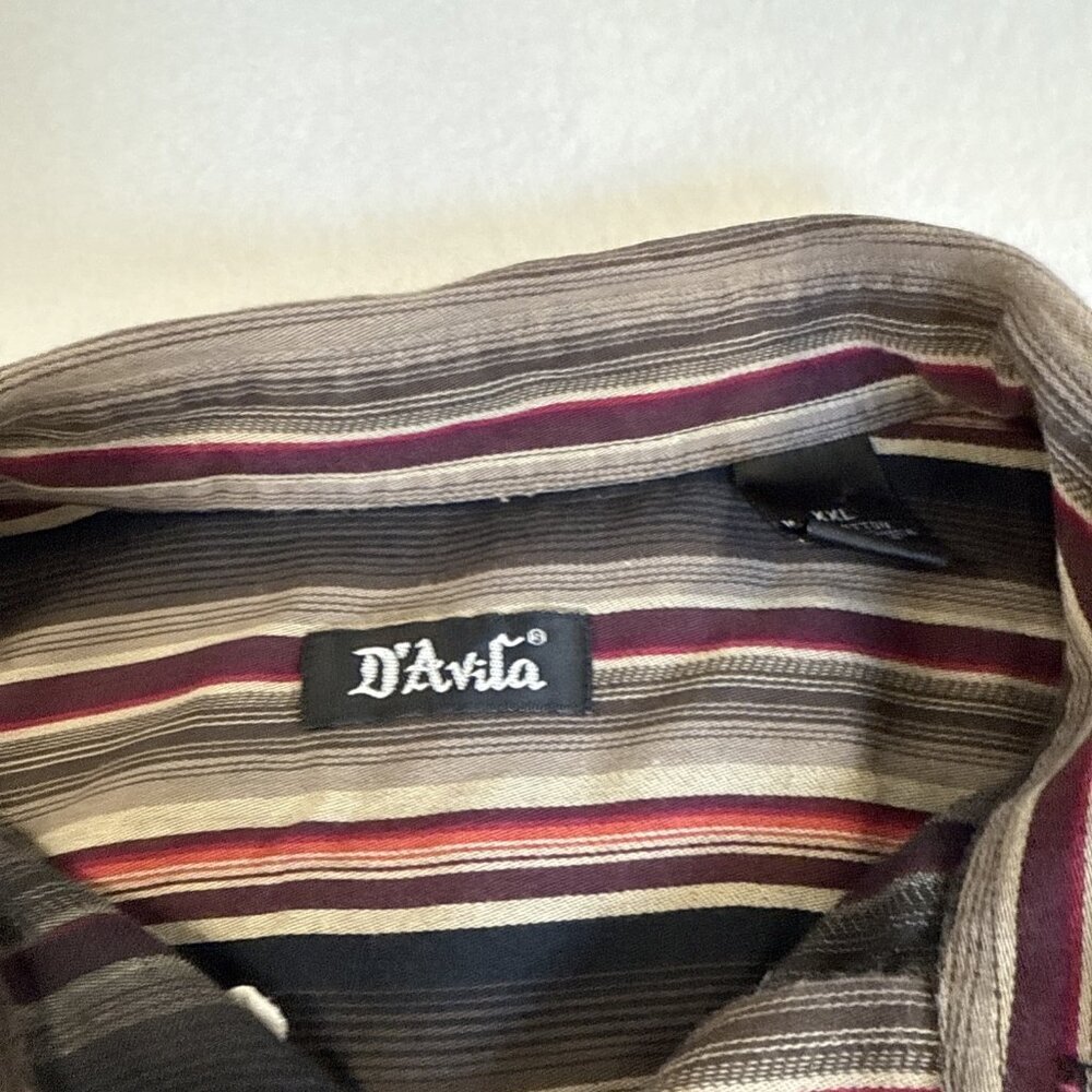 D'Avila Mens XXL Long Sleeve Button Down Shirt Striped Cotton Casual Brown Red - Picture 3 of 9